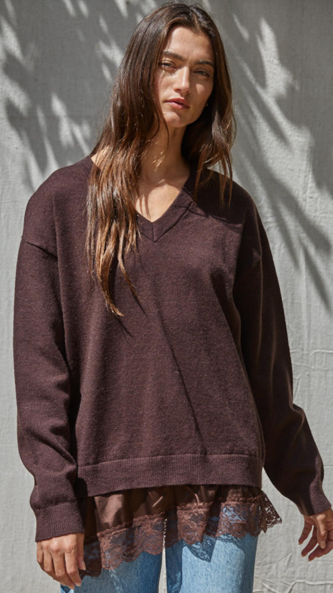 Dark Chocolate Lace Bottom Sweater