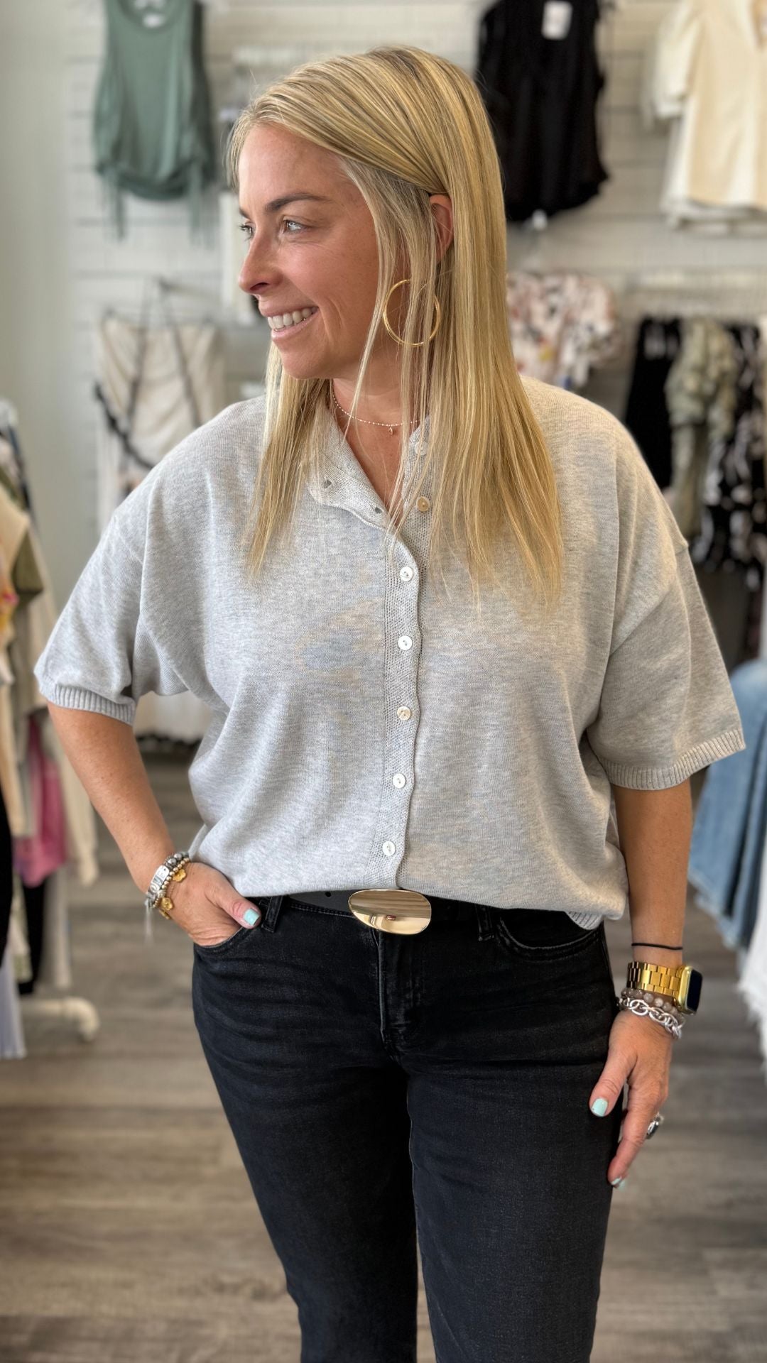 Gray Half Sleeve Cardigan