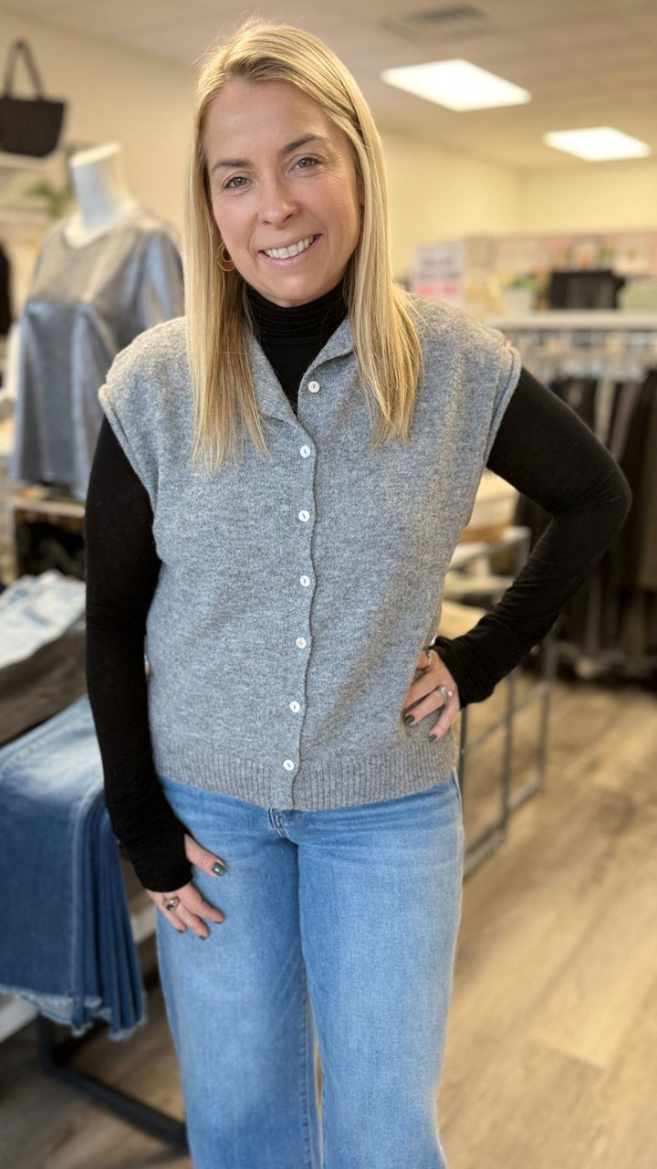 Heather Gray Piper Vest Cardigan