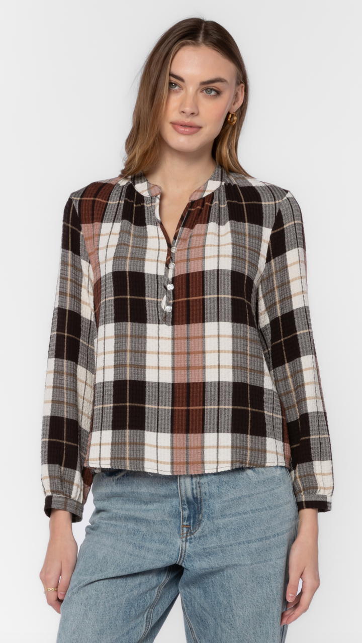 Plaid Peasant Long Sleeve Top