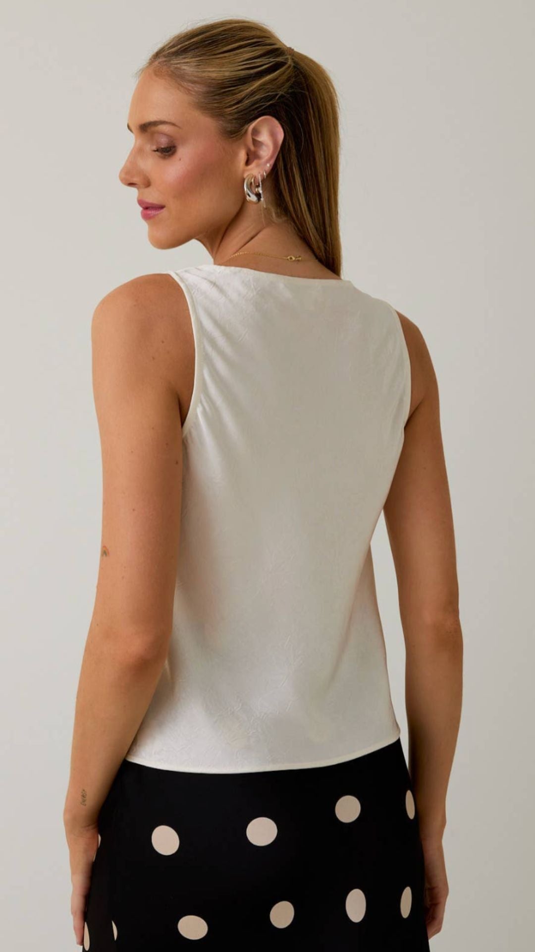 White Satin Sleeveless Top
