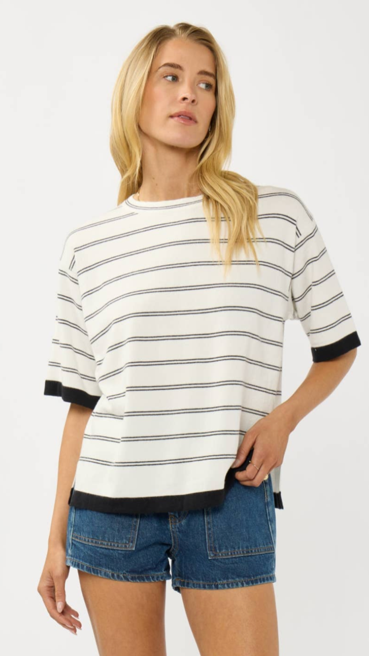 Crewneck Dropped Shoulder Stripe Tee