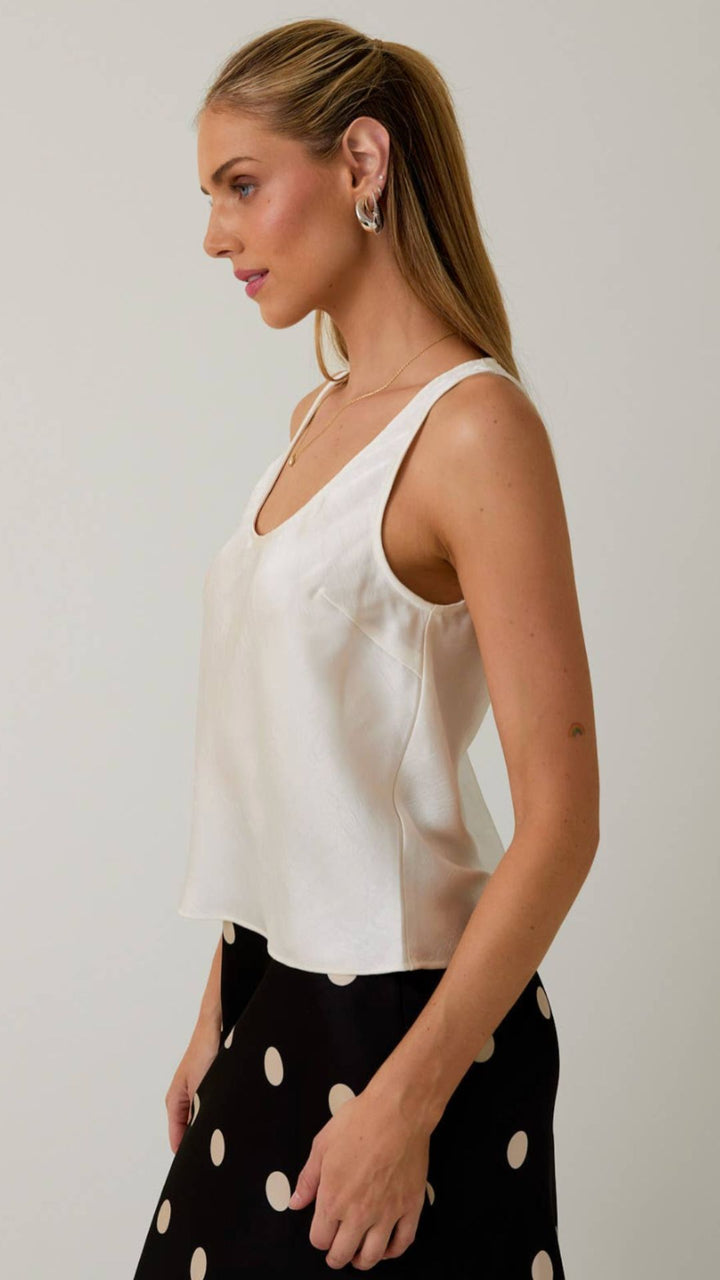 White Satin Sleeveless Top