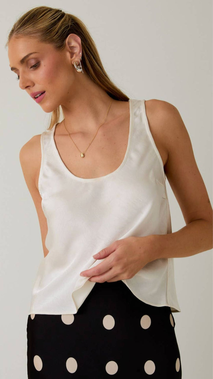 White Satin Sleeveless Top