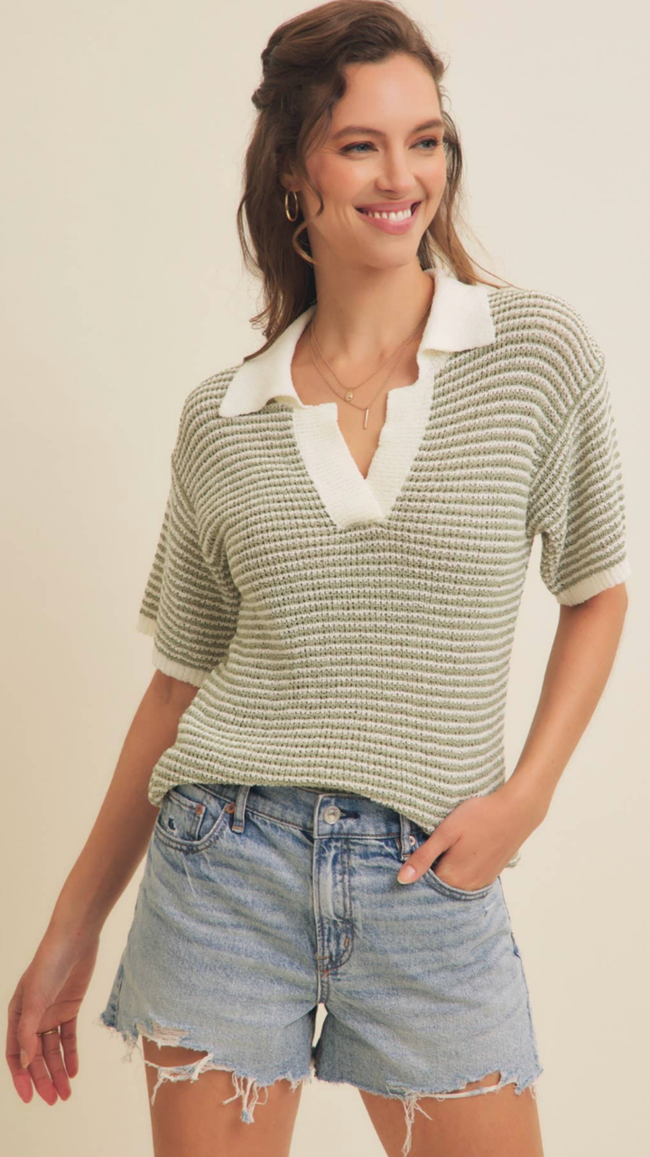 Sage Lightweight Boucle Stripe Sweater