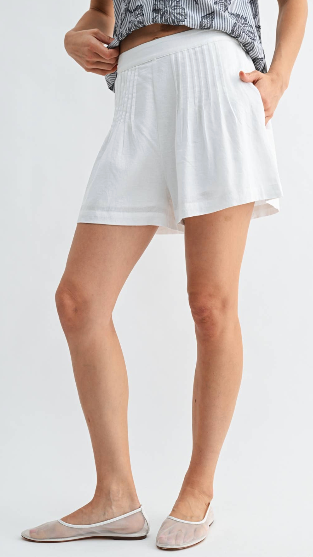 Ivory Pleated Shorts