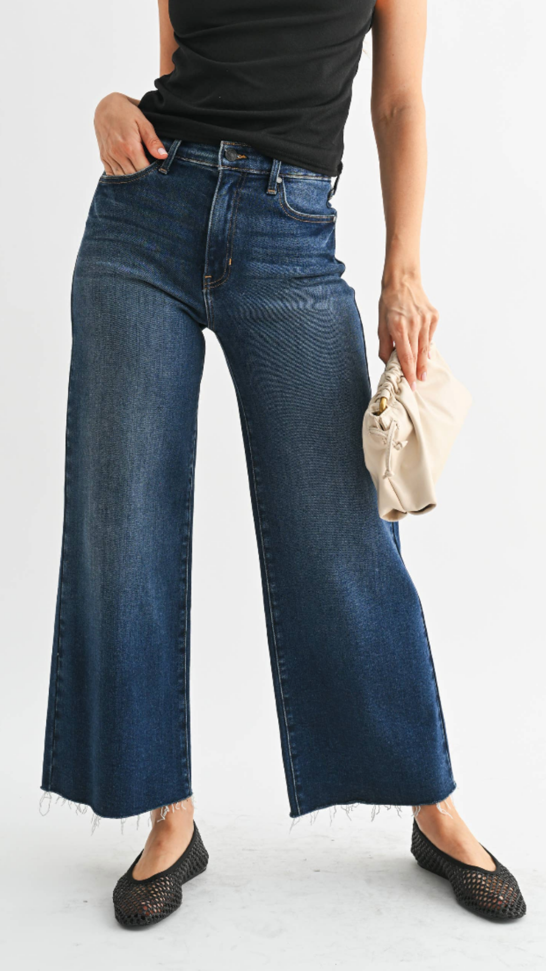 High Rise Dark Wash Scissor Cut Wide Leg Jeans
