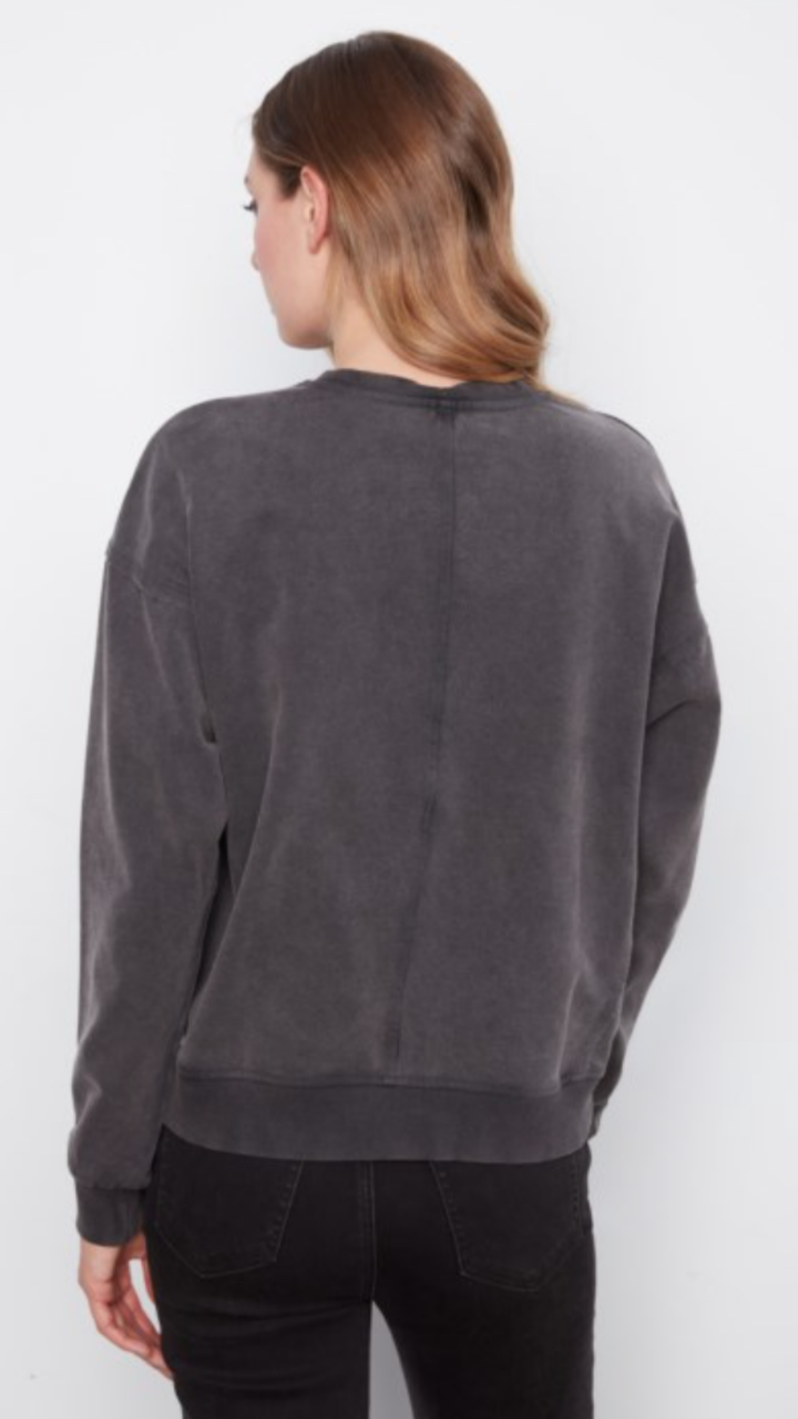 Charcoal Flower Appliqué Long Sleeve Top