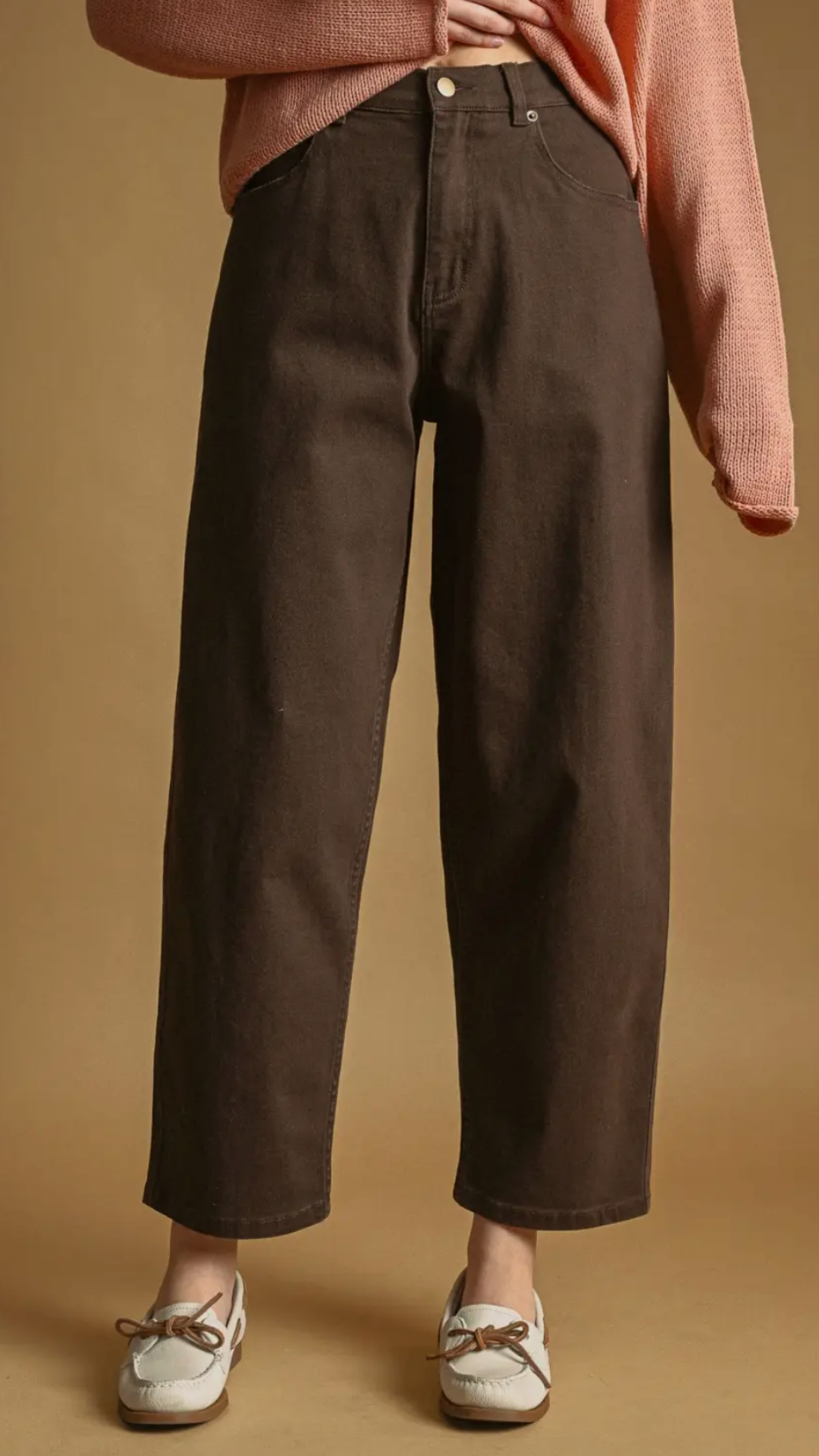 Brown Back Elastic Waist Band Pants