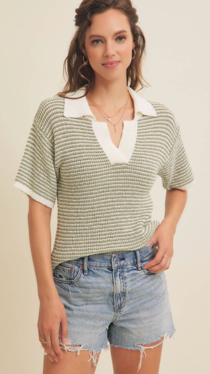 Sage Lightweight Boucle Stripe Sweater