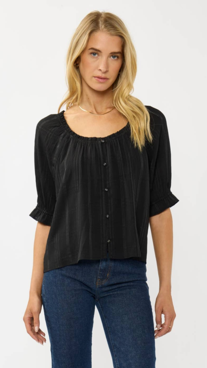 Elbow Sleeve Button Down Blouse