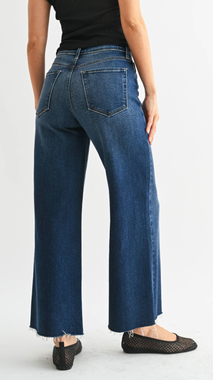 High Rise Dark Wash Scissor Cut Wide Leg Jeans