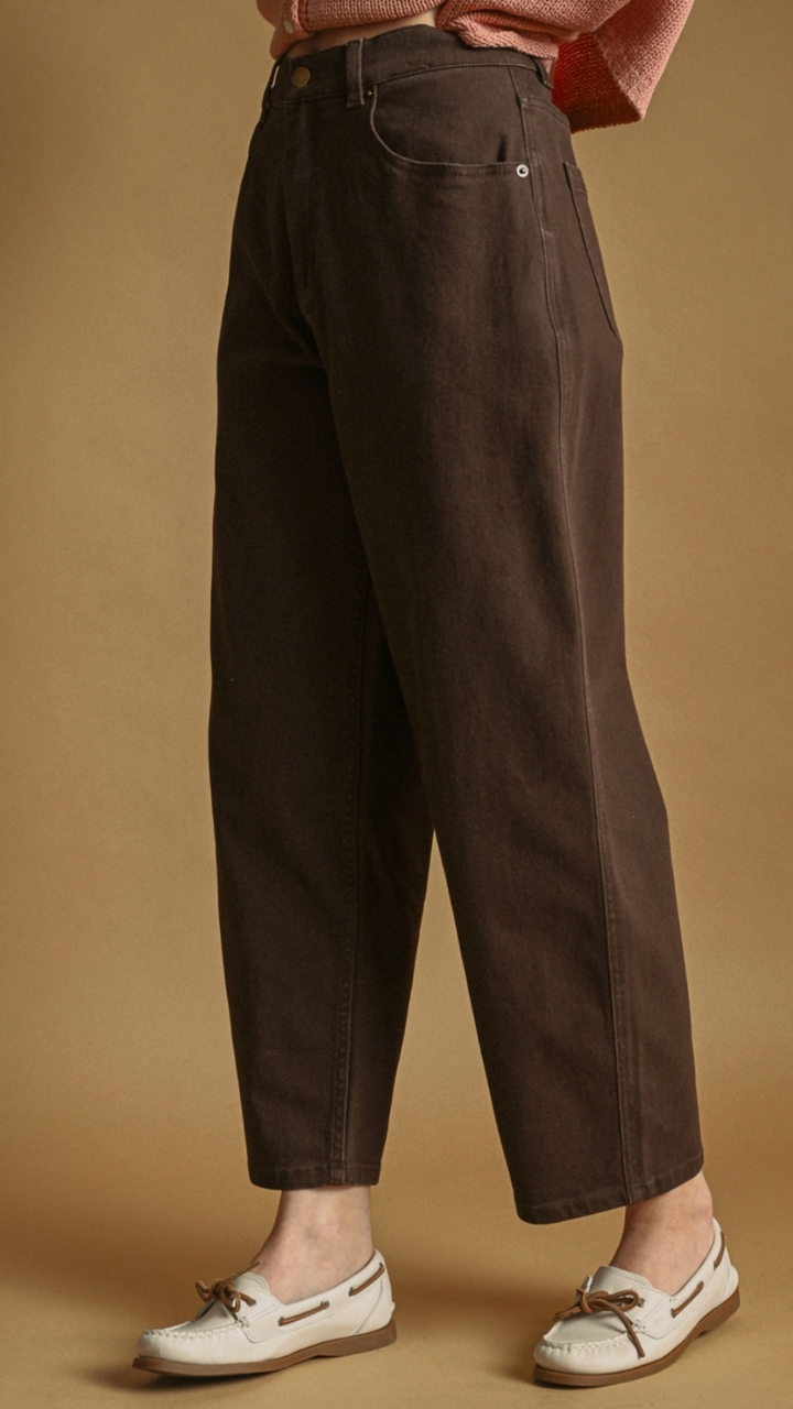 Brown Back Elastic Waist Band Pants