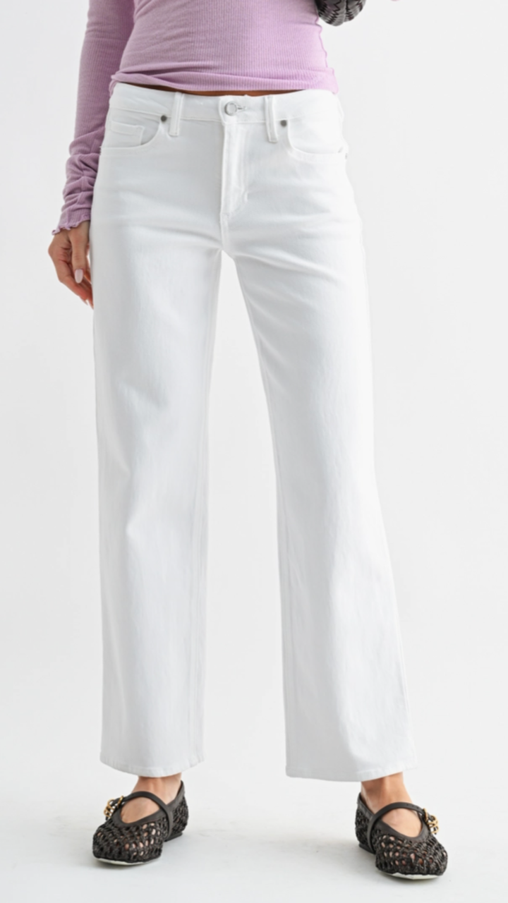 Mid Rise Optic White Stretchy Straight Jeans