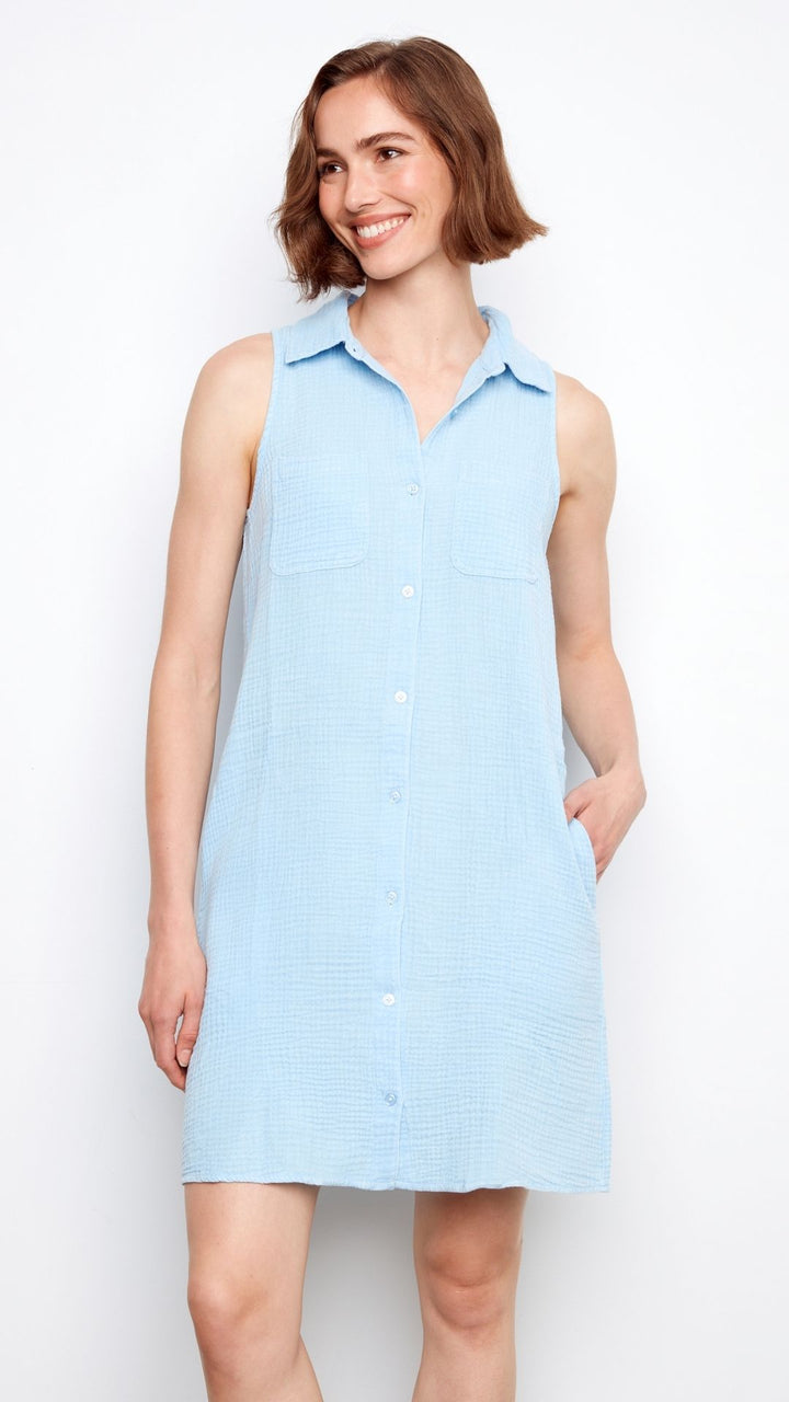 Light Blue Sleeveless Gauze Dress