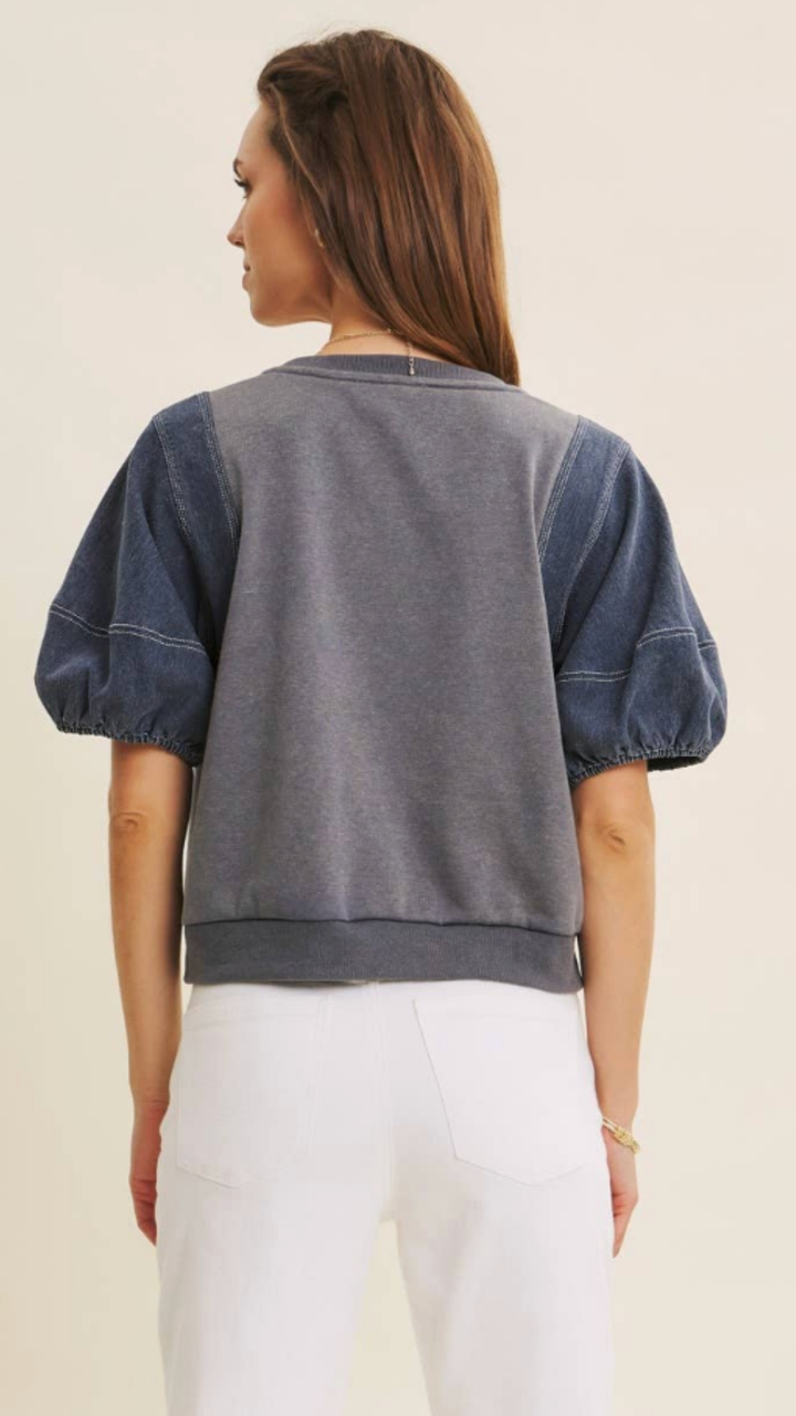 Mineral Washed Top With Contrast Stitching Detail