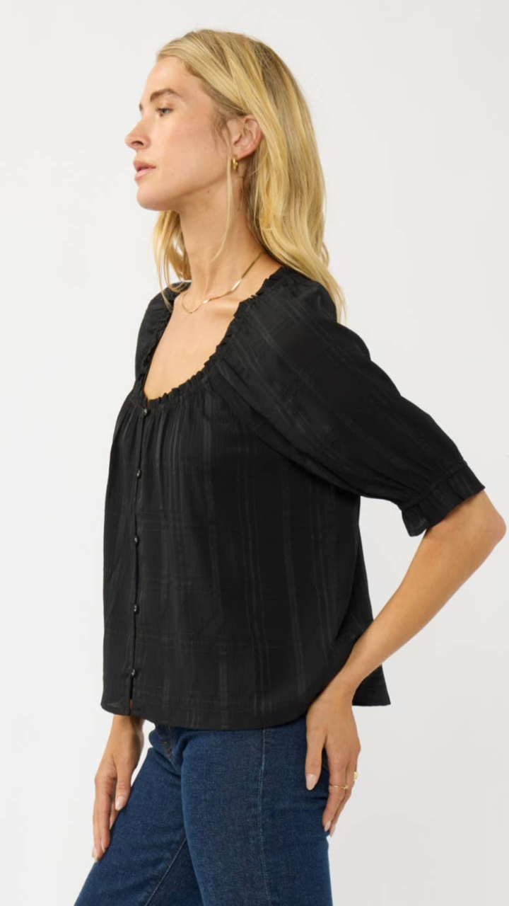 Elbow Sleeve Button Down Blouse
