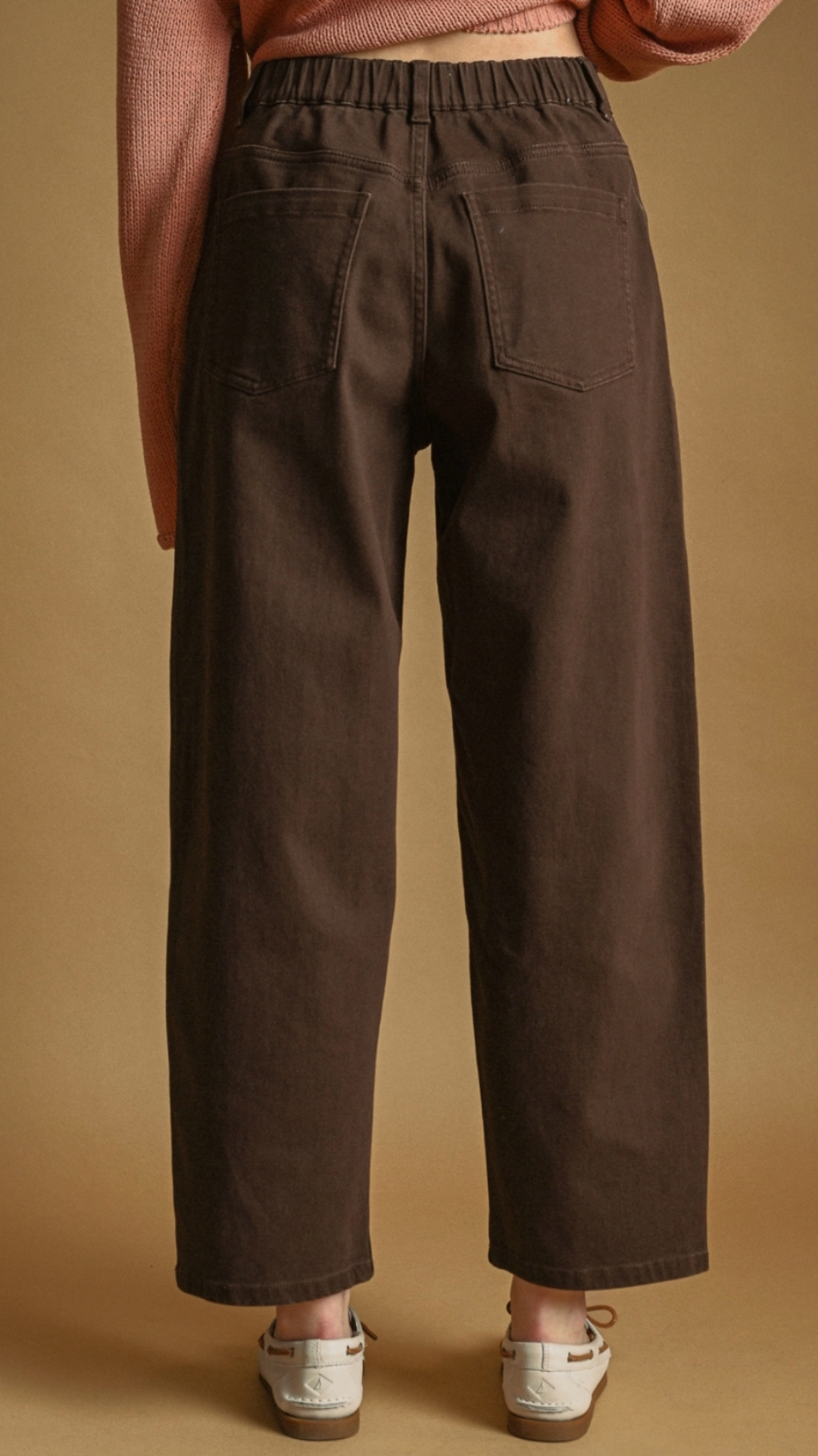 Brown Back Elastic Waist Band Pants