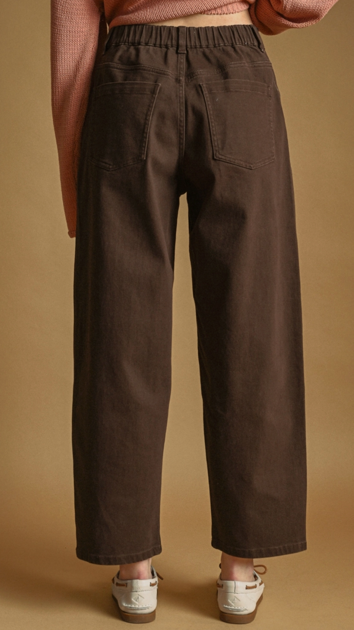 Brown Back Elastic Waist Band Pants