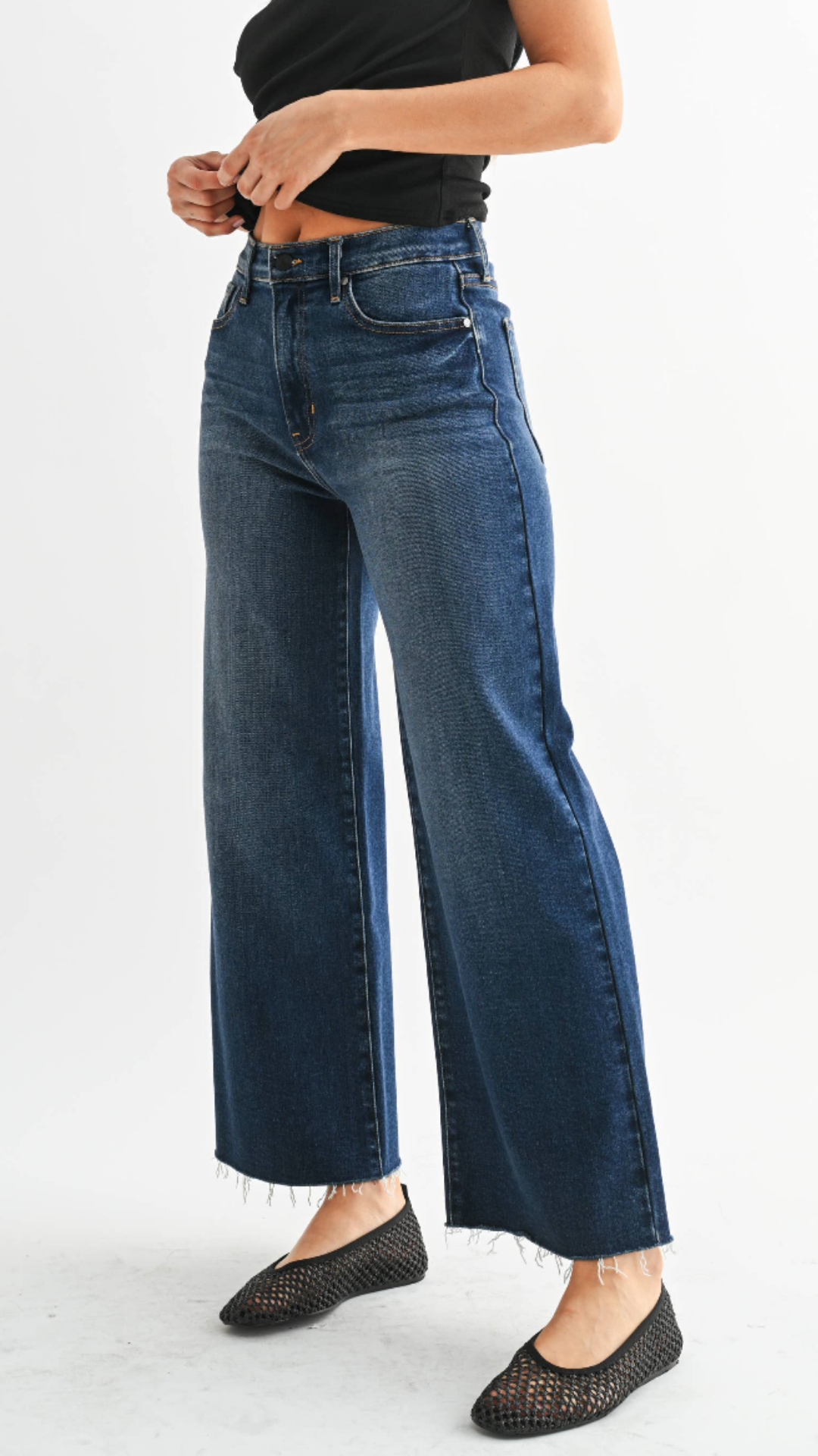 High Rise Dark Wash Scissor Cut Wide Leg Jeans
