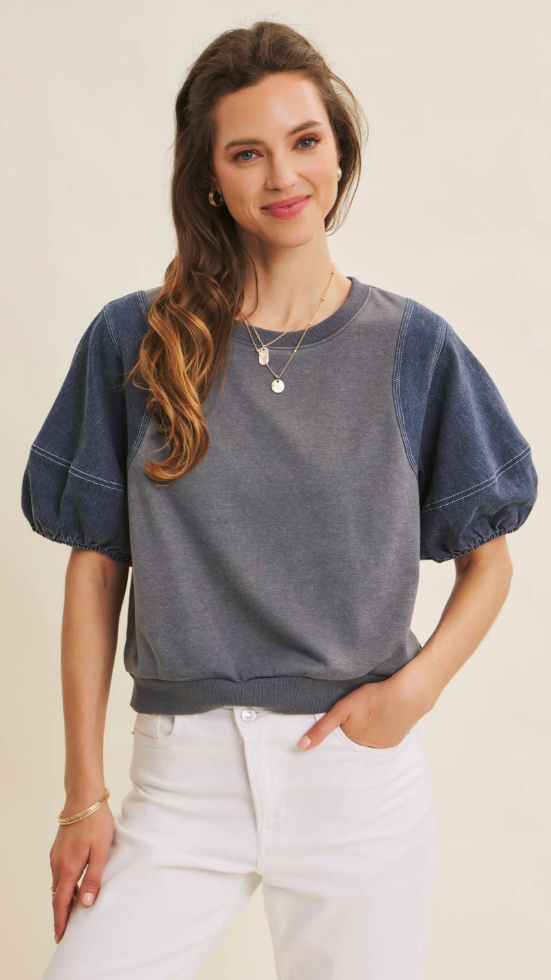 Mineral Washed Top With Contrast Stitching Detail