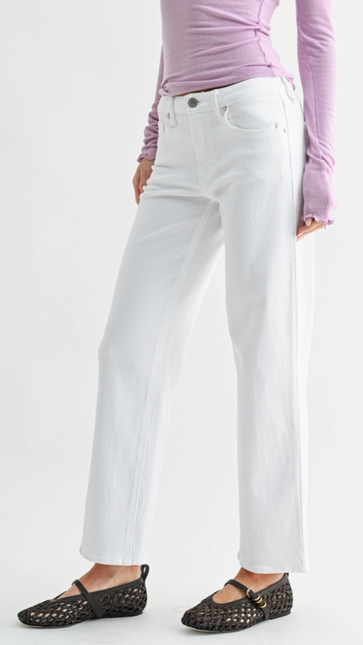 Mid Rise Optic White Stretchy Straight Jeans