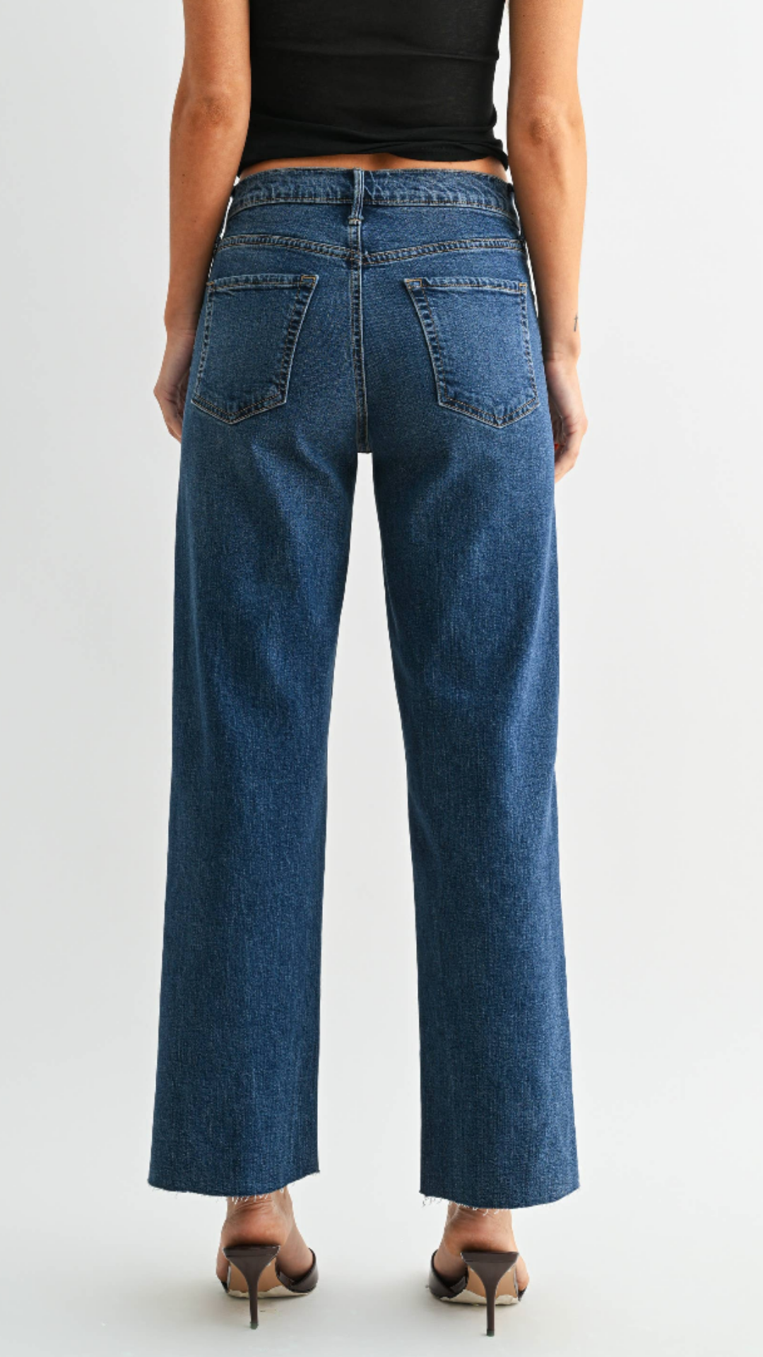 Mid Rise Dark Wash Scissor Cut Straight Jeans