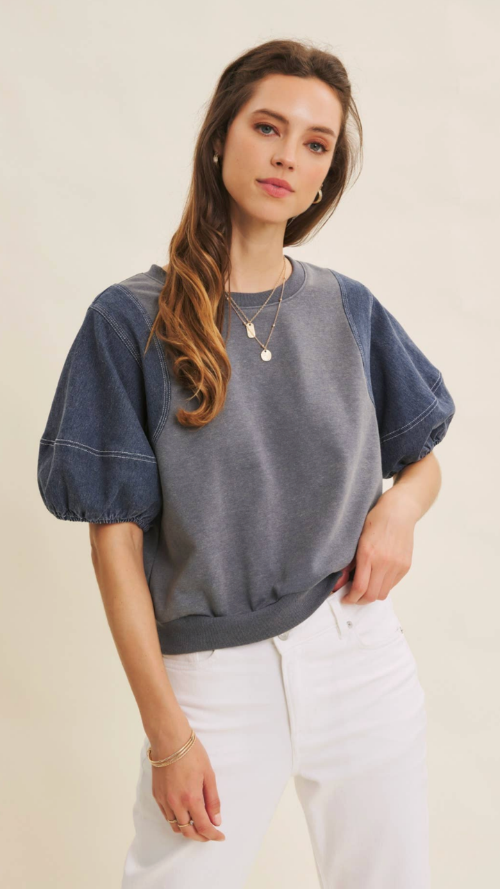 Mineral Washed Top With Contrast Stitching Detail