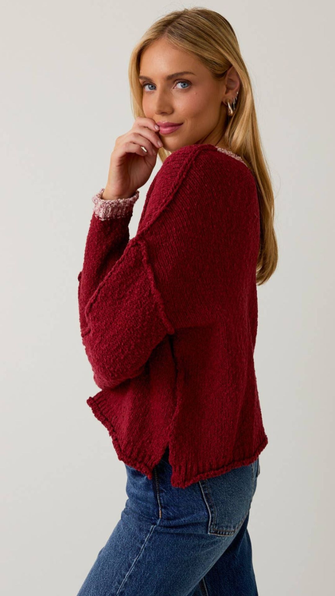 Berry Red Boat Neck Sweater