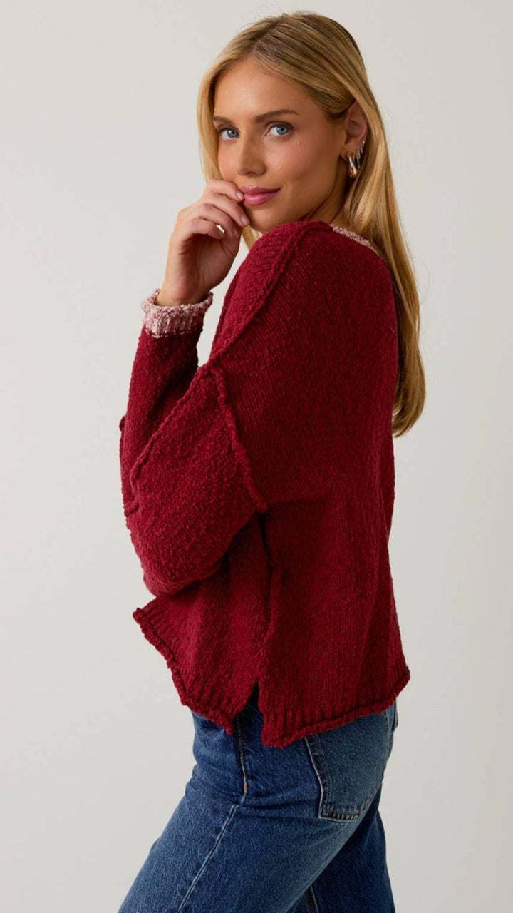Berry Red Boat Neck Sweater