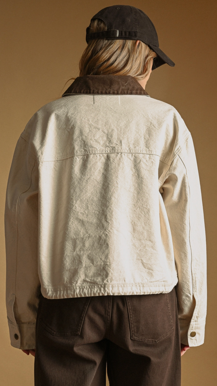 Ecru Collar Contrasted Utility Jacket