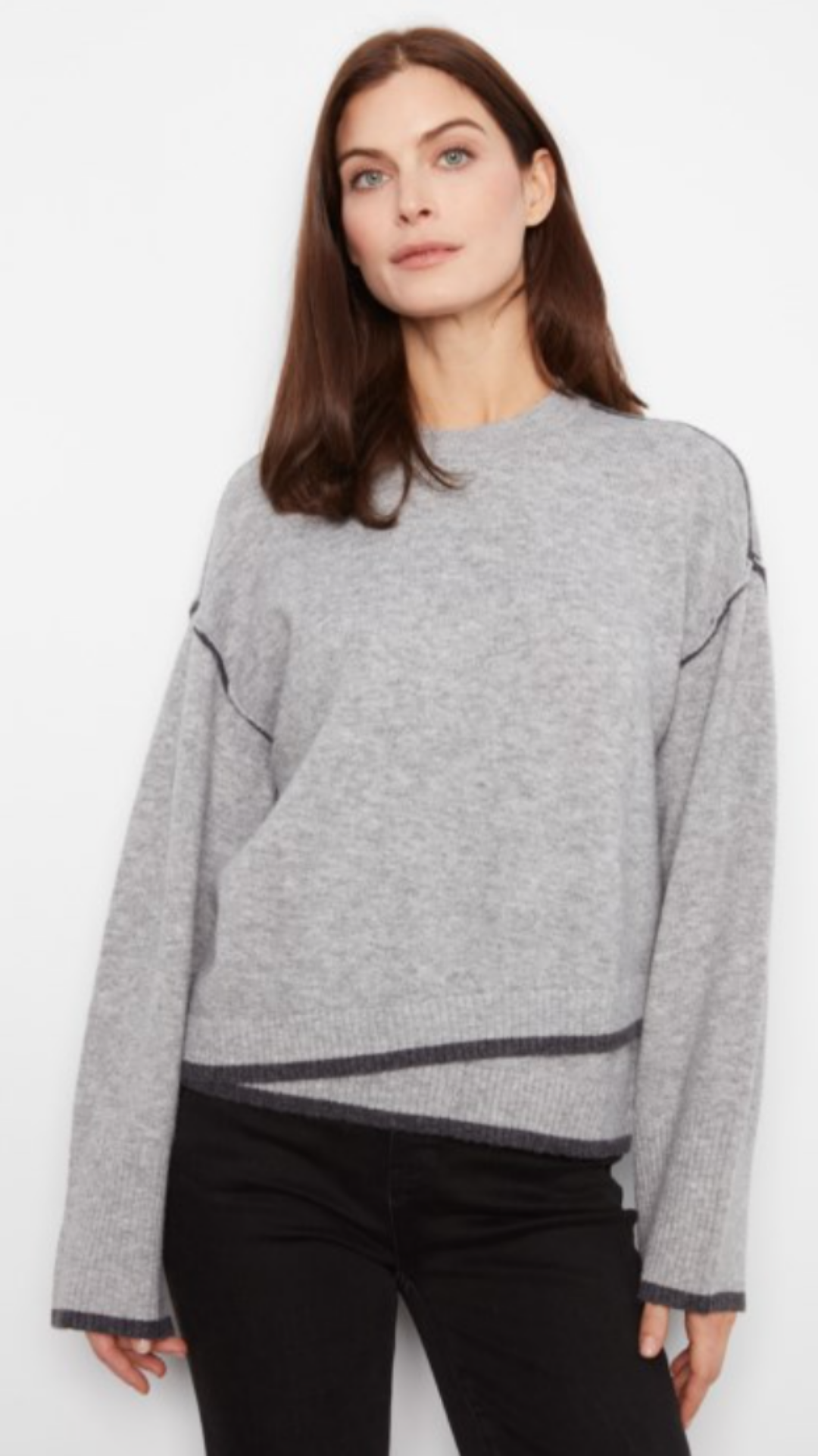 Grey Contrast Trim Crew Neck Sweater