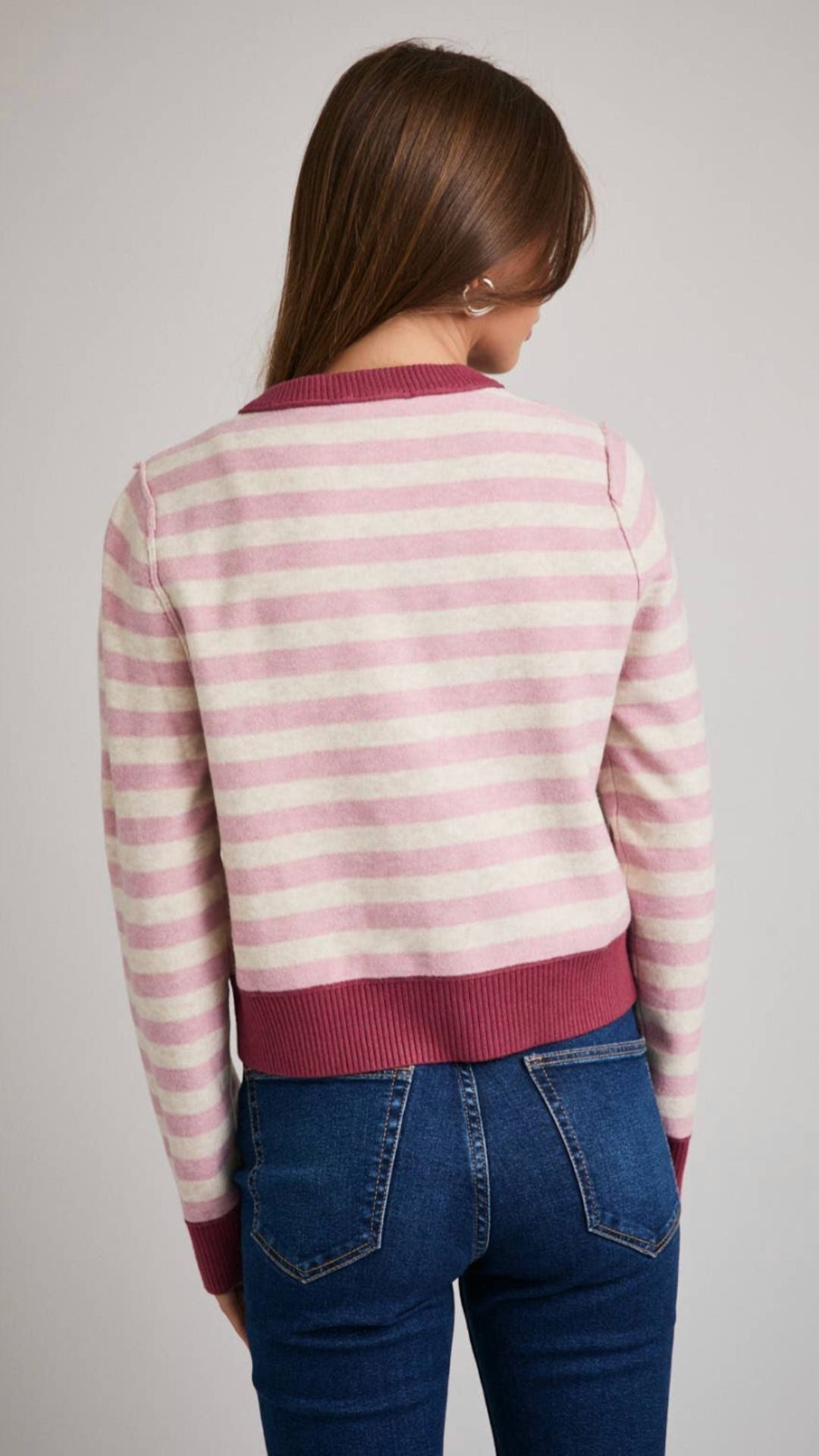 Pink And Ivory Stripe Cardigan