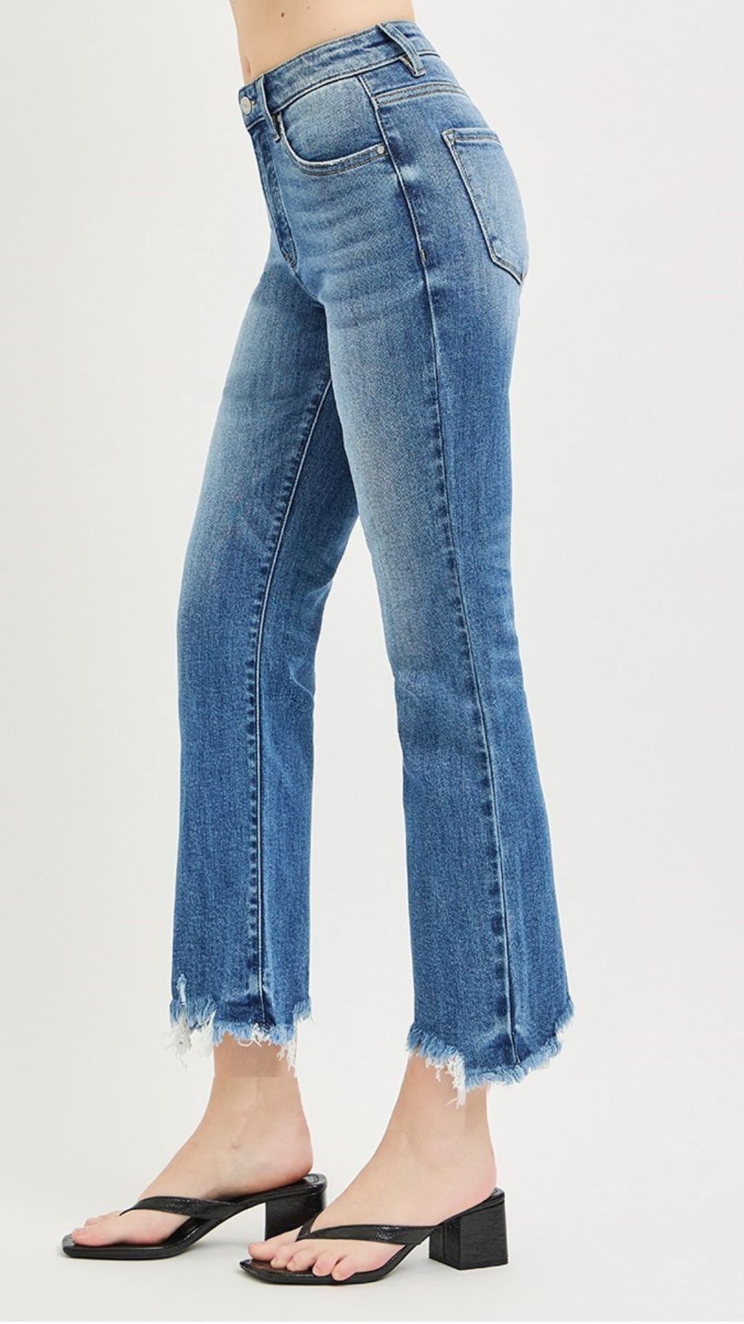 High Rise Tummy Control Medium Wash Crop Bootcut Jeans