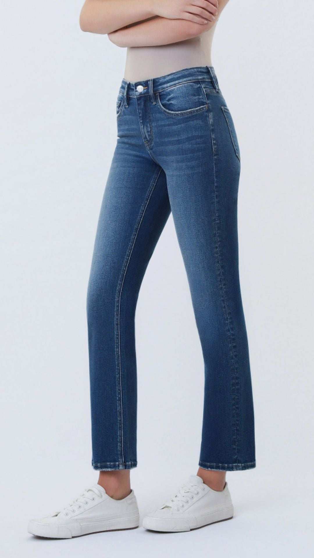 Mid Rise Dark Wash Ankle Slim Straight Jeans