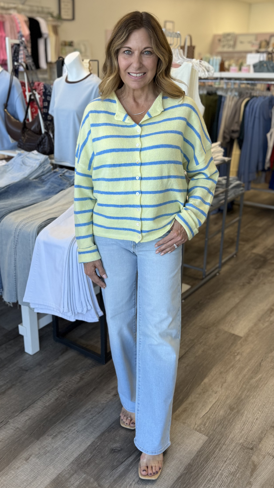 Light Yellow Cabana Striped Piper Cardigan
