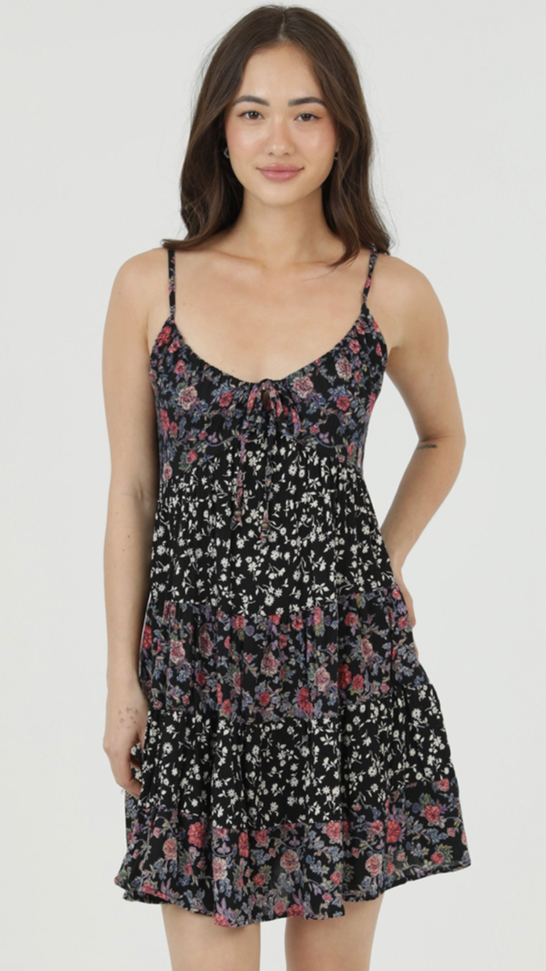 Black Mix Print Floral Dress