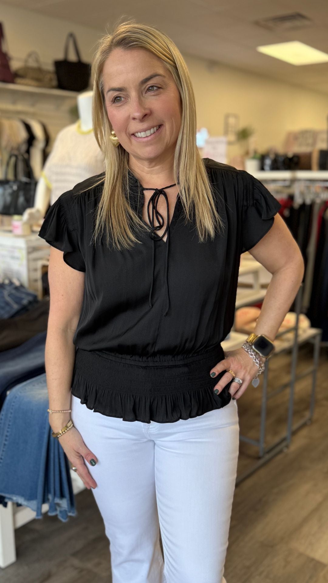 Black Flutter Sleeves Blouse