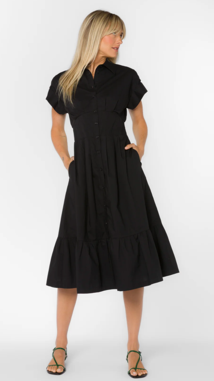 Black Poplin Midi Shirtdress