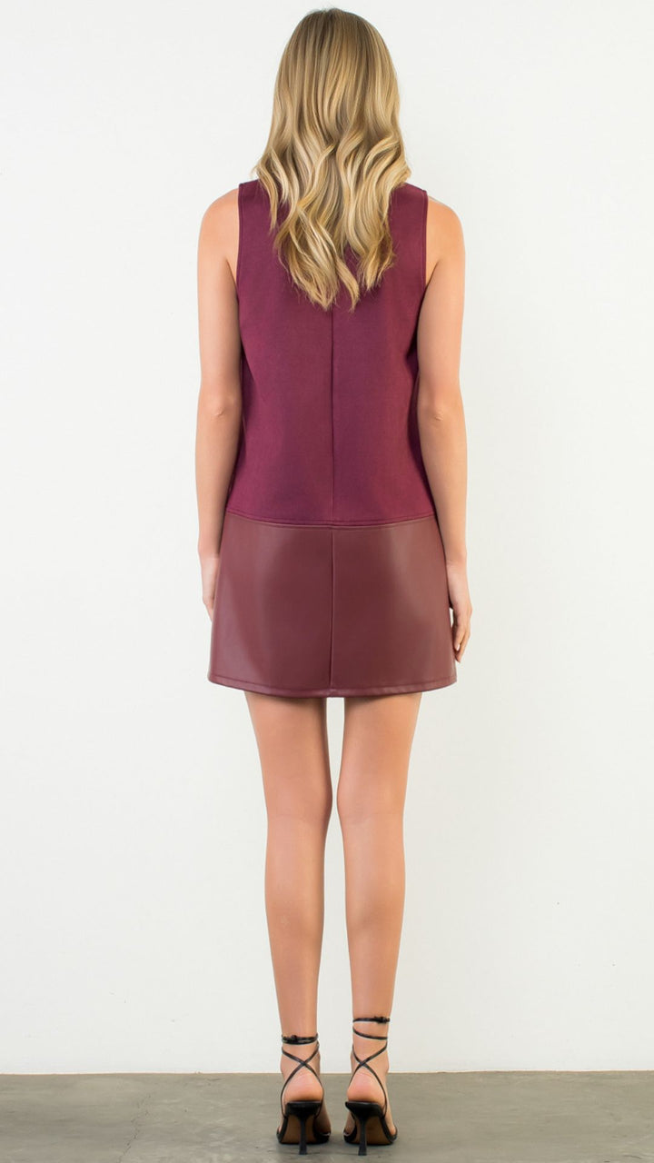 Burgundy Sleeveless Mixed Media Dress