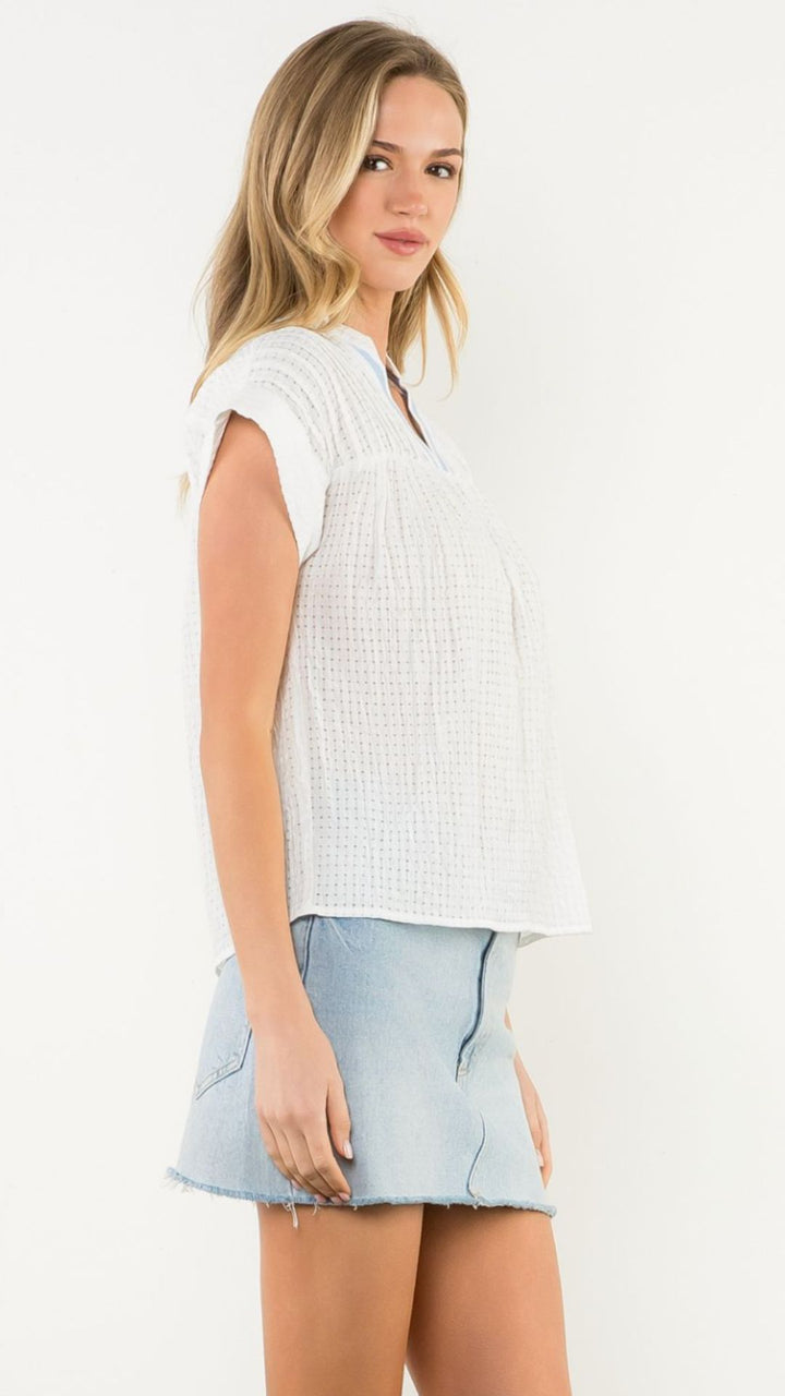 Contrast Trim Dobby Texture Top
