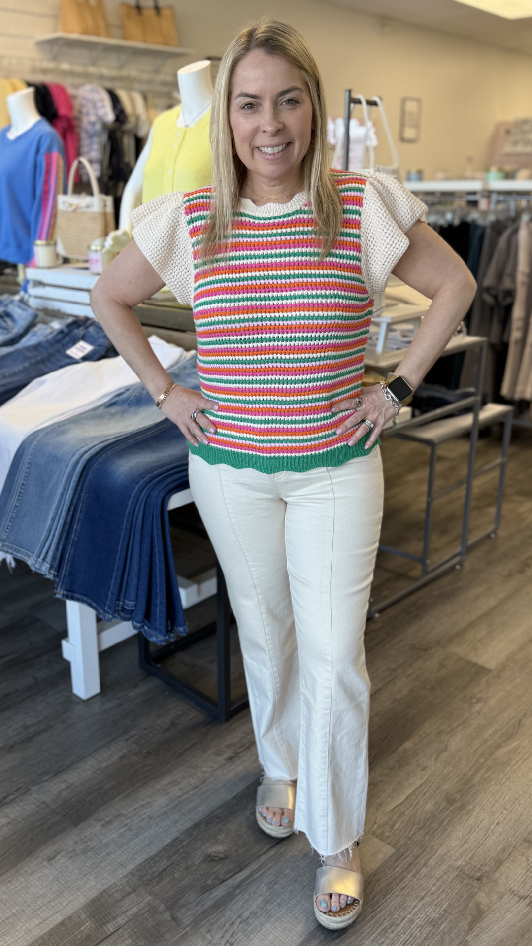 Scallop Hem Striped Knit Top