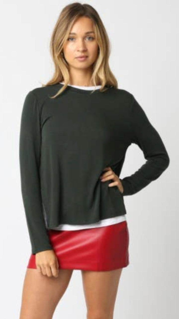 Hunter Green Lined Crew Neck Sweater