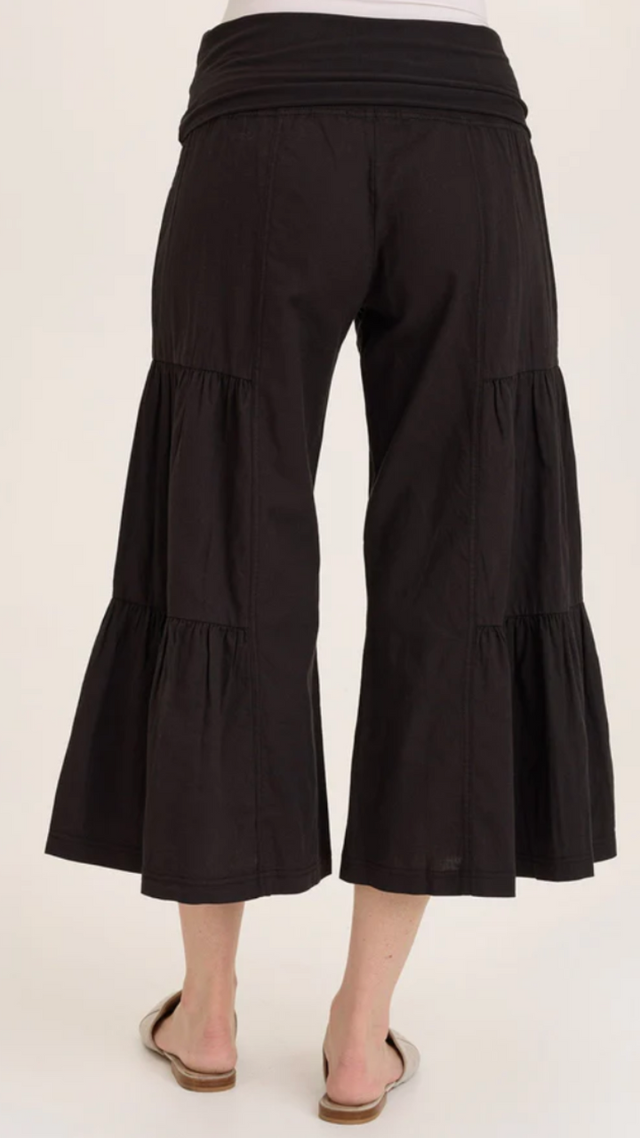 Black Linen Side Tier Wide Leg Palazzo Pants