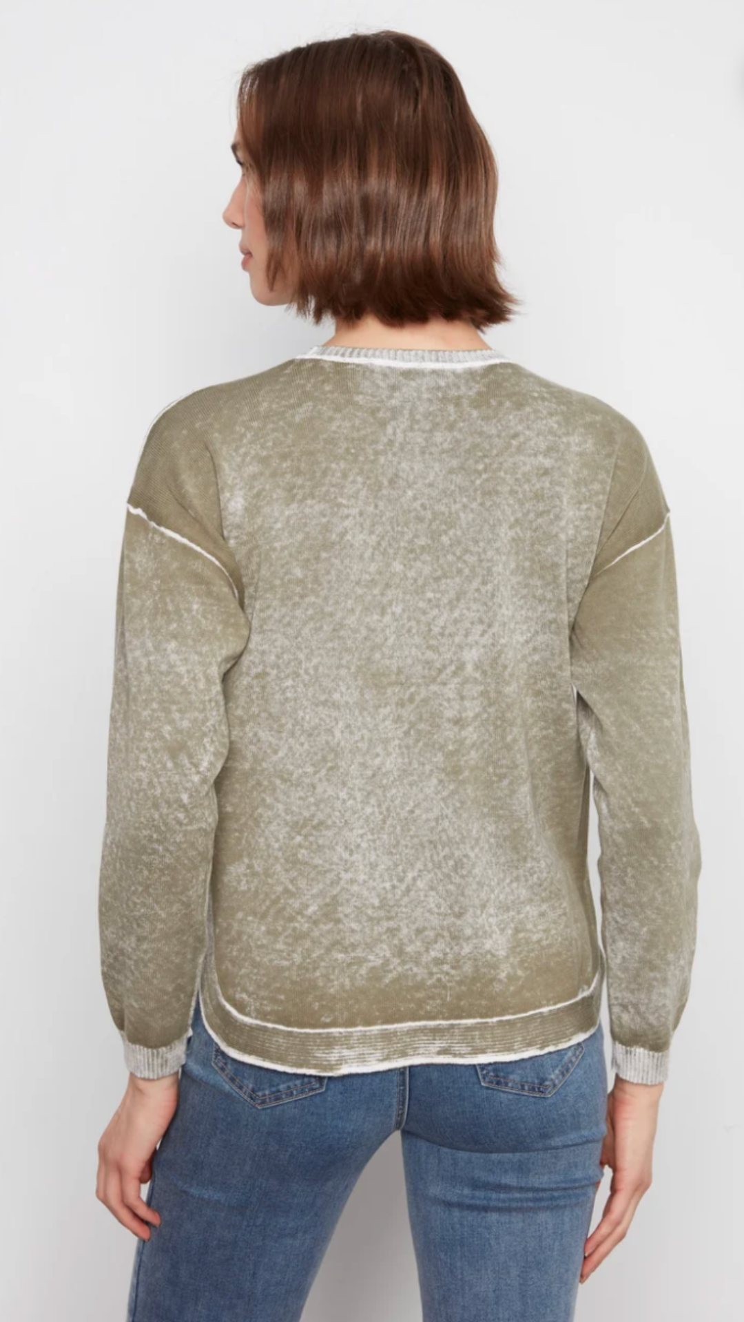 Olive Cotton Crew Neck Reverse Print Sweater