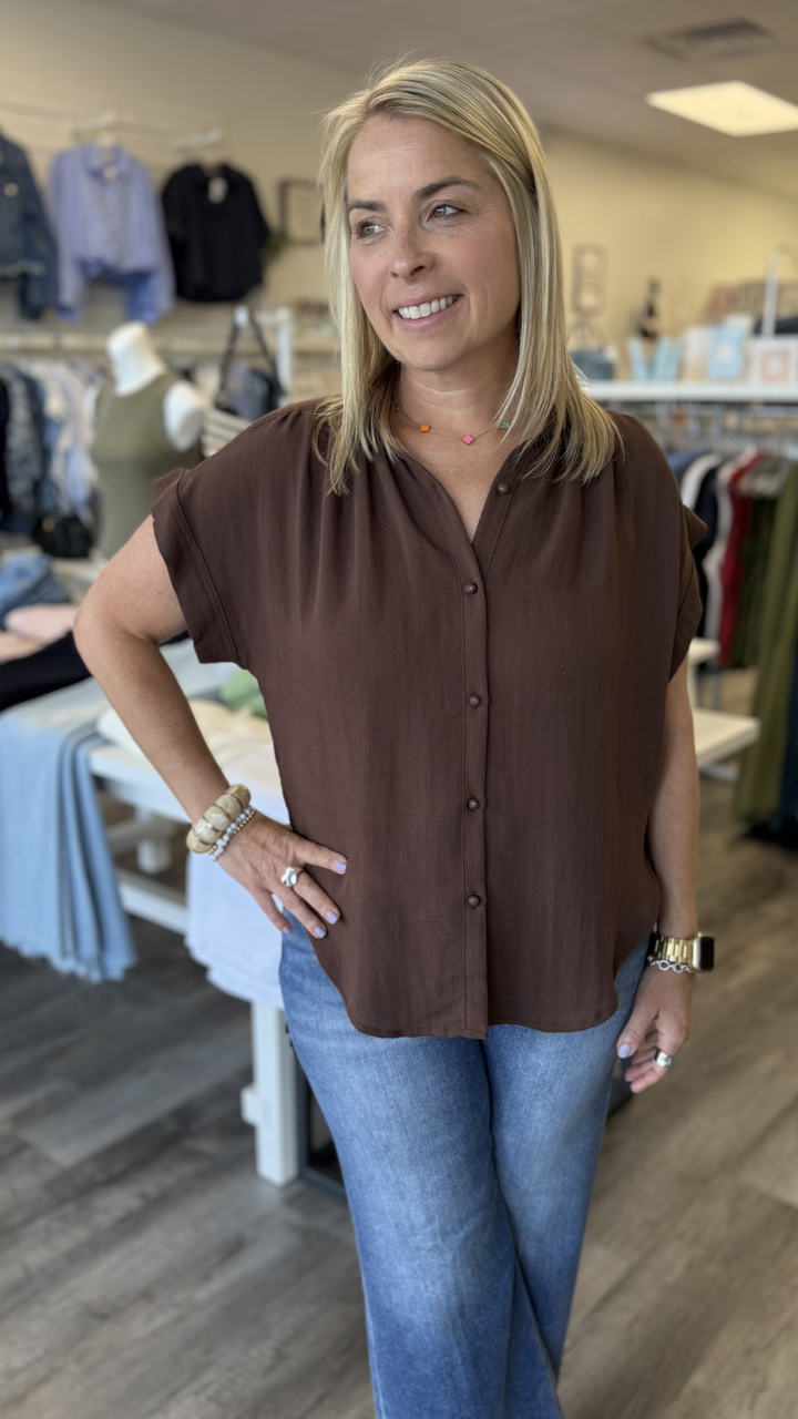 Brown Flutter Sleeve Blouse
