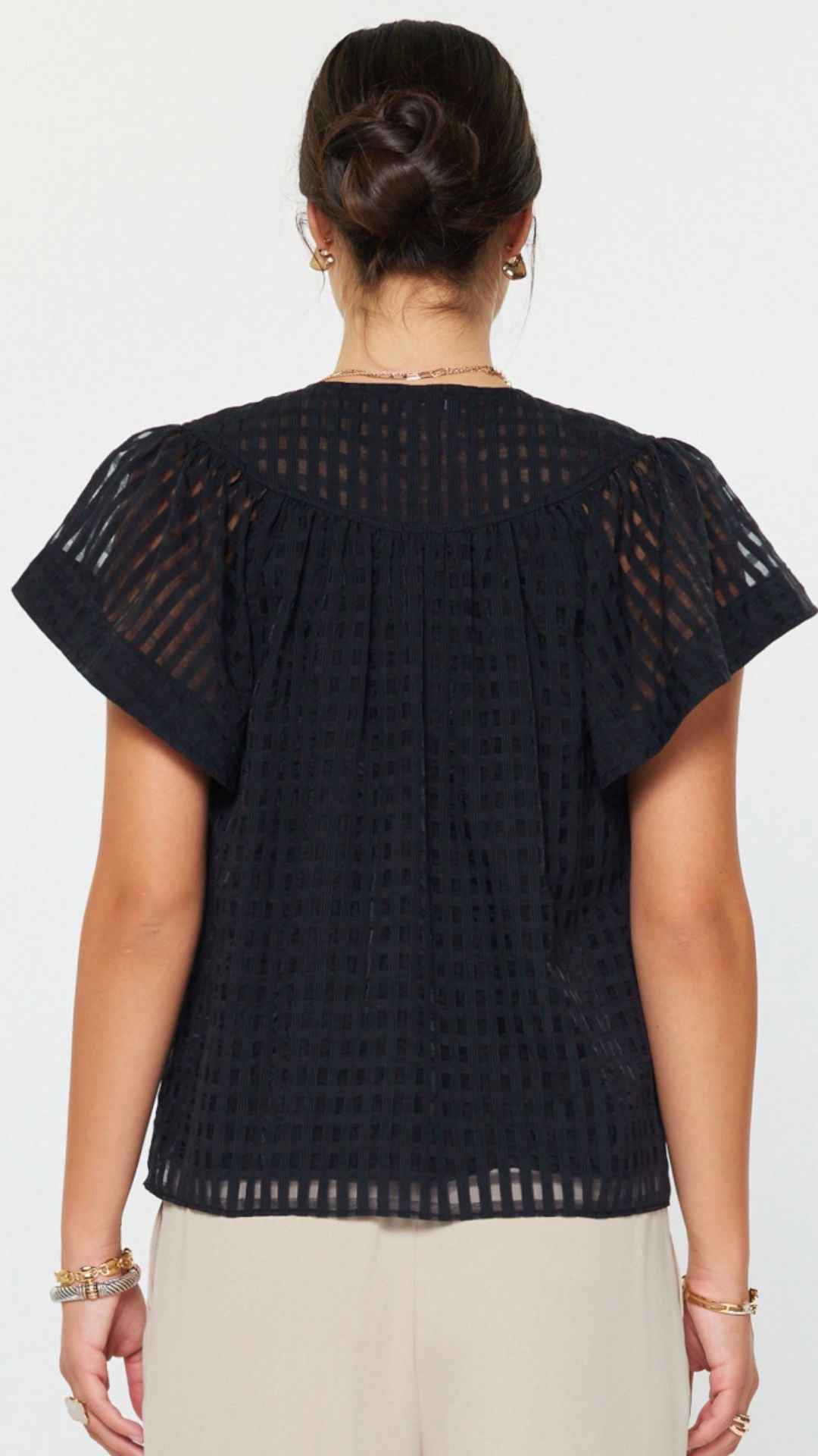 Black Flutter Short Sleeve Blouse