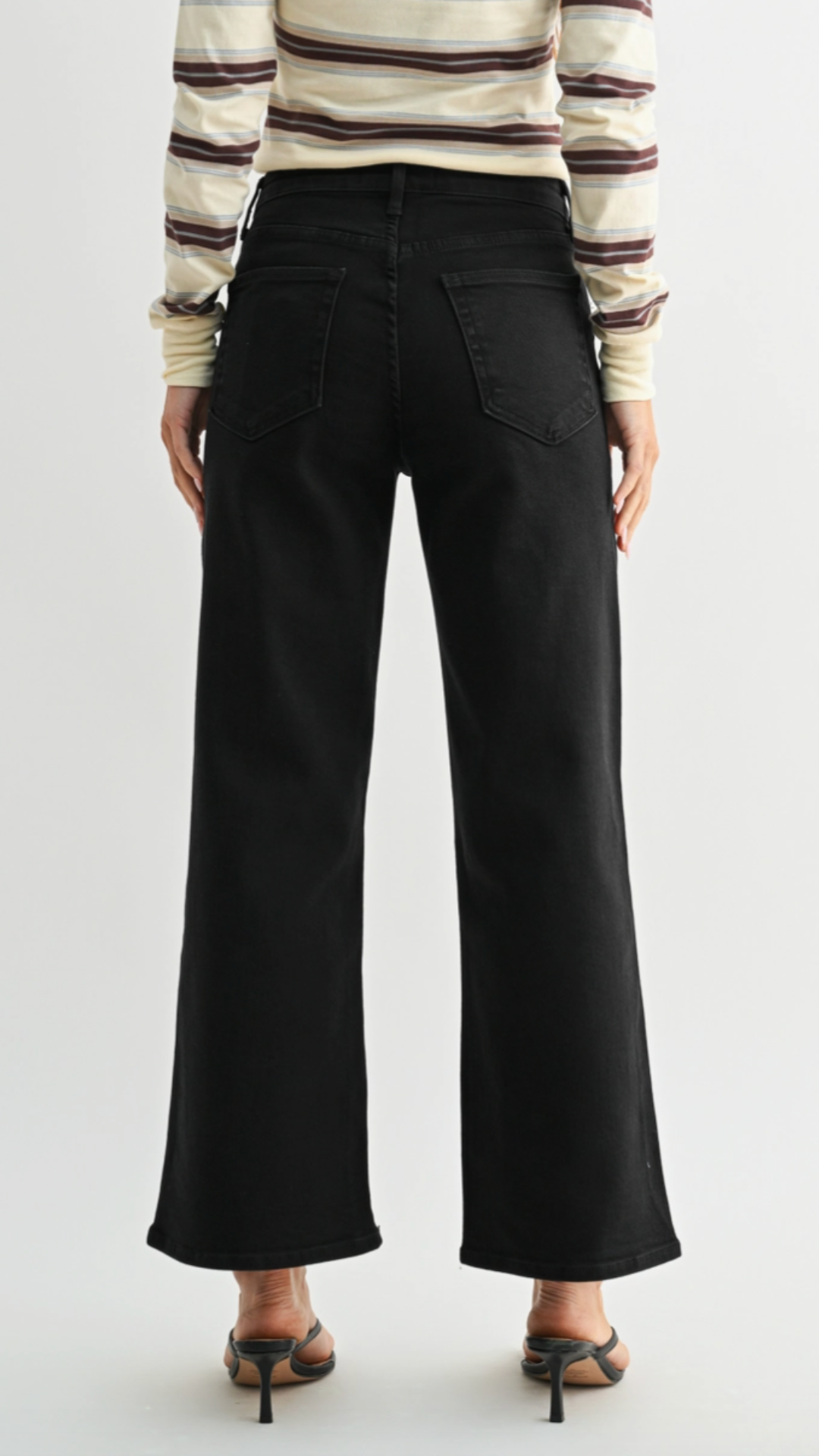 High Rise Black Slim Crop Wide Leg Jeans