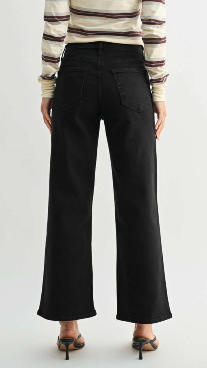 High Rise Black Slim Crop Wide Leg Jeans