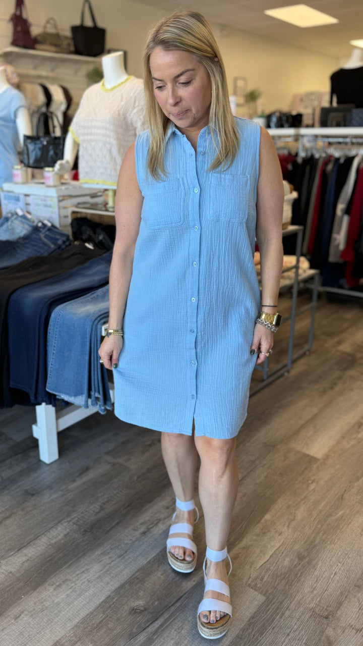 Light Blue Sleeveless Gauze Dress